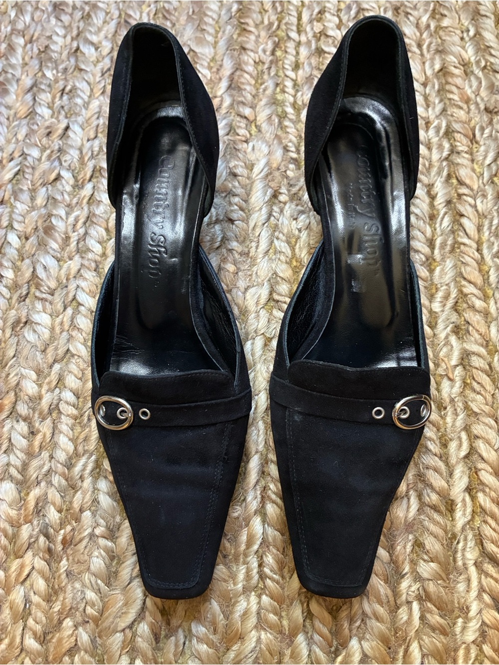Black Suede kitten heel Country shop heels with Silver Accent